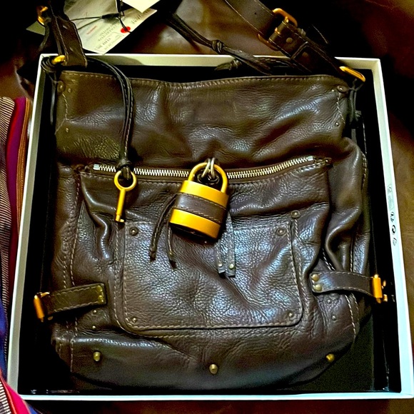 CHLOE VINTAGE Y2K Paddington Brown Leather Shoulder Bag Padlock Lock & Key RARE! - Picture 2 of 4